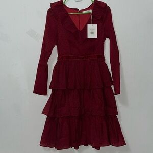 Rachel Parcell Chiffon flocked dot velvet Ruffled tiered midi dress size 4 NWT